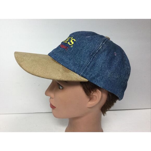 Vintage‎ Lucks Racing Denim Hat Blue Tan Baseball Cap Adjustable Strap Back - Picture 4 of 8
